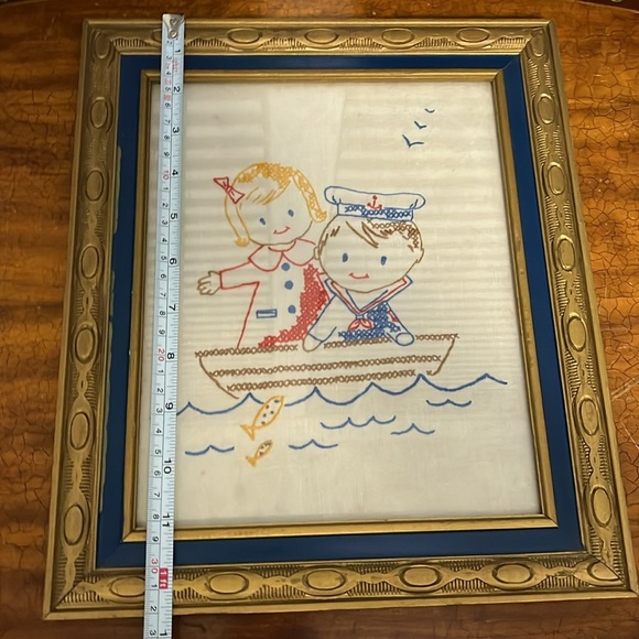 Vintage Embroidered Cross-stitch Hello Sailor wall art - Picture 5 of 6